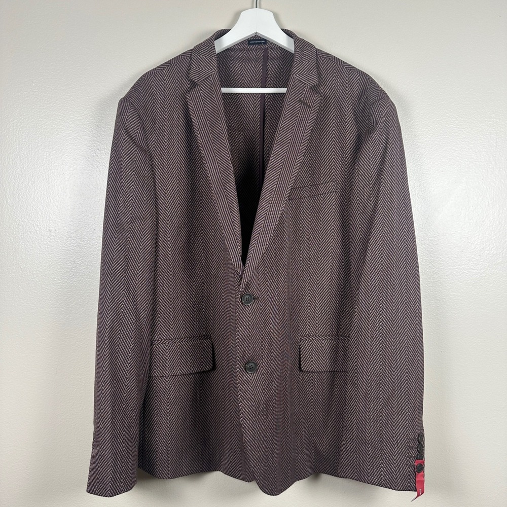 J.Ferrar Mens XL 46/48 R Blazer Burgundy Herringbone Slim Fit Stretch Sport Coat